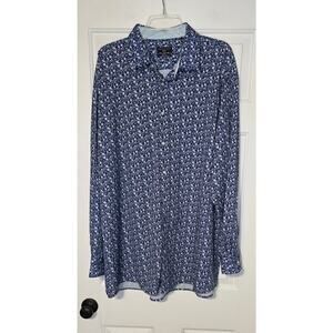 Shaquille O'Neal XLG Big Fit Cooling‎ Dress Shirt Blue Floral 18.5 36/36 XL